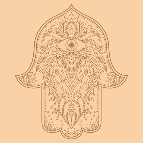 Vector hamsa símbolo dibujado a mano. Patrón decorativo en estilo oriental para la decoración de interiores y dibujos con henna. El símbolo antiguo de la "Mano de Fátima  ". — Vector de stock