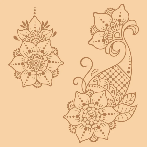 Modelo de flor de tatuagem Henna. Estilo Mehndi. Conjunto de padrões ornamentais no estilo oriental . — Vetor de Stock