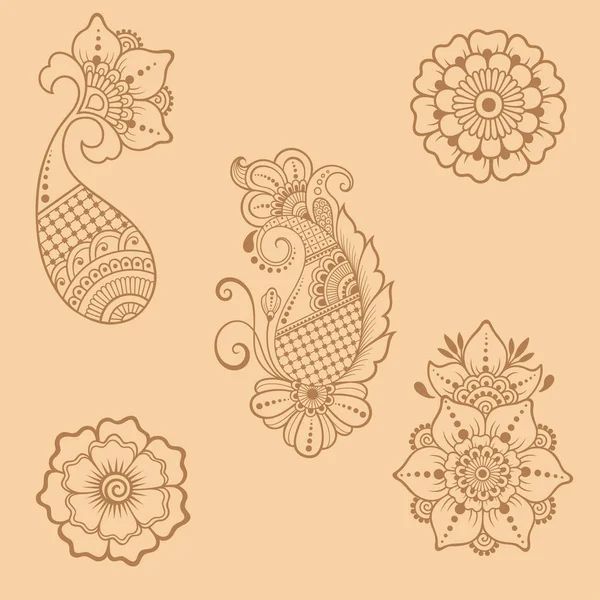 Henna tetování šablona květina. Mehndi styl. Sada ozdobných vzorů v orientálním stylu. — Stockový vektor