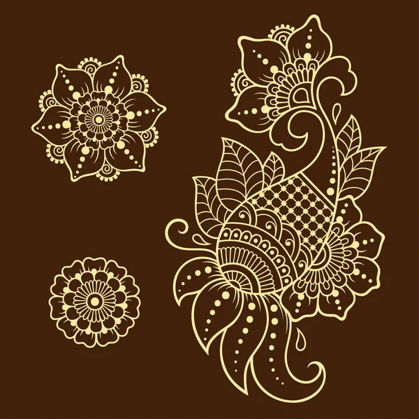Henna tatuaż kwiat szablon. Mehndi stylu. Zestaw wzorów zdobniczych, w stylu orientalnym. — Wektor stockowy