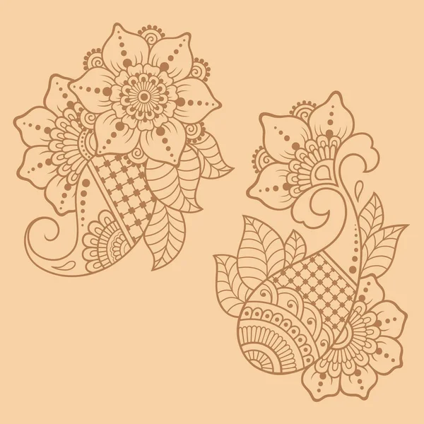 Modelo de flor de tatuagem Henna. Estilo Mehndi. Conjunto de padrões ornamentais no estilo oriental . — Vetor de Stock