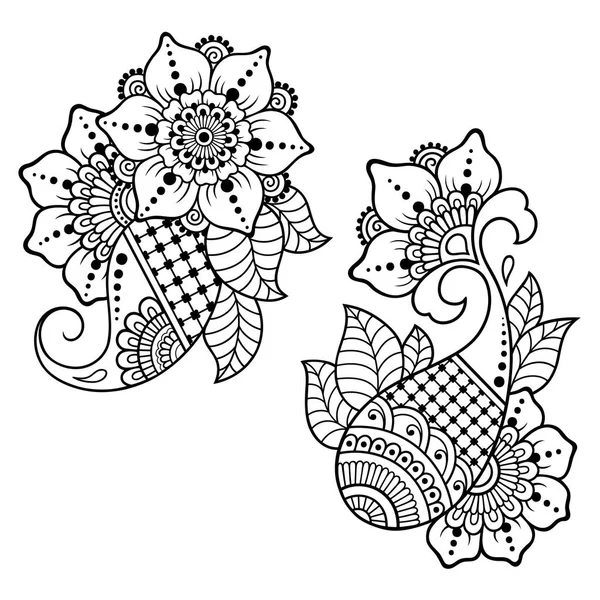 Plantilla de flor de tatuaje de henna. Estilo Mehndi. Conjunto de patrones ornamentales en el estilo oriental . — Vector de stock