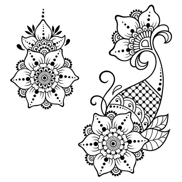 Modelo de flor de tatuagem Henna. Estilo Mehndi. Conjunto de padrões ornamentais no estilo oriental . — Vetor de Stock