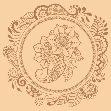 Bir mandala şeklinde dairesel desende. Kına dövme mandala. Mehndi tarzı. Dekoratif desen oryantal tarzı. Boyama kitabı sayfası.