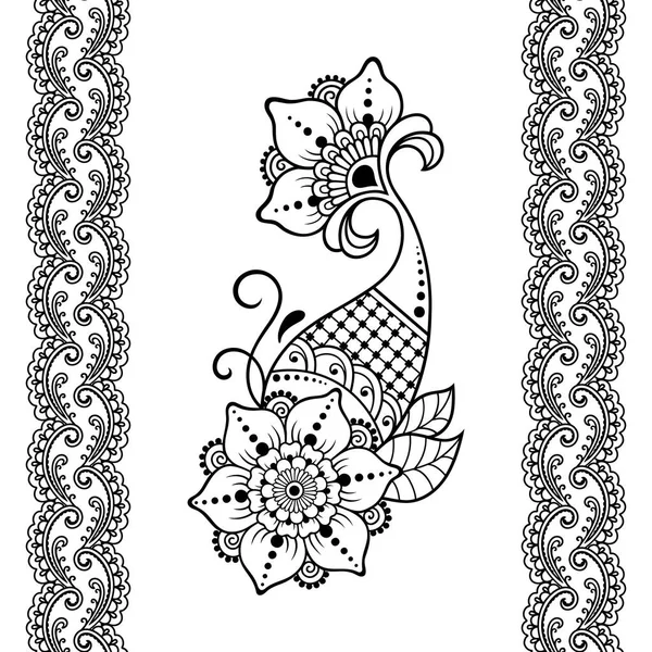 Modèle Fleur Tatouage Henné Bordure Transparente Style Mehndi Ensemble Motifs — Image vectorielle