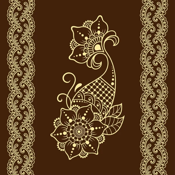 Henna Tattoo Bloem Sjabloon Naadloze Grens Mehndi Stijl Set Van — Stockvector