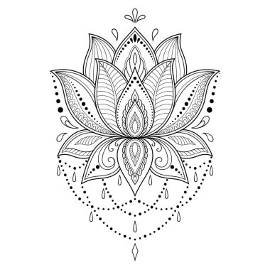 Hint tarzı kına dövme çiçek şablonu. Etnik çiçek paisley - Lotus. Mehndi tarzı. Oryantal tarzda dekoratif desen.