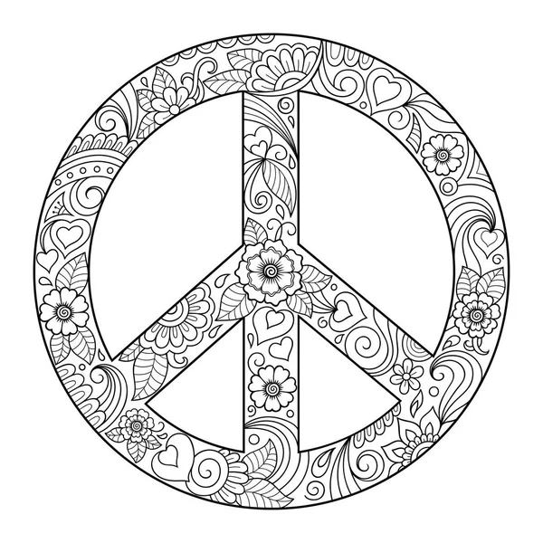 太平洋 世界のシンボルの花で作られています ヒッピー スタイルです ハンドメイド落書きのスタイルで愛 平和および実行主義のレトロな看板 — ストックベクタ