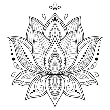 Hint tarzı kına dövme çiçek şablonu. Etnik çiçek paisley - Lotus. Mehndi tarzı. Oryantal tarzda dekoratif desen.