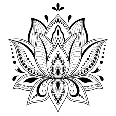 Hint tarzı kına dövme çiçek şablonu. Etnik çiçek paisley - Lotus. Mehndi tarzı. Oryantal tarzda dekoratif desen.