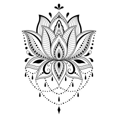 Hint tarzı kına dövme çiçek şablonu. Etnik çiçek paisley - Lotus. Mehndi tarzı. Oryantal tarzda dekoratif desen.