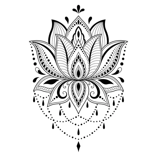 Henna Tatuaż Kwiat Szablon Stylu Indyjskim Etniczne Floral Paisley Lotus — Wektor stockowy