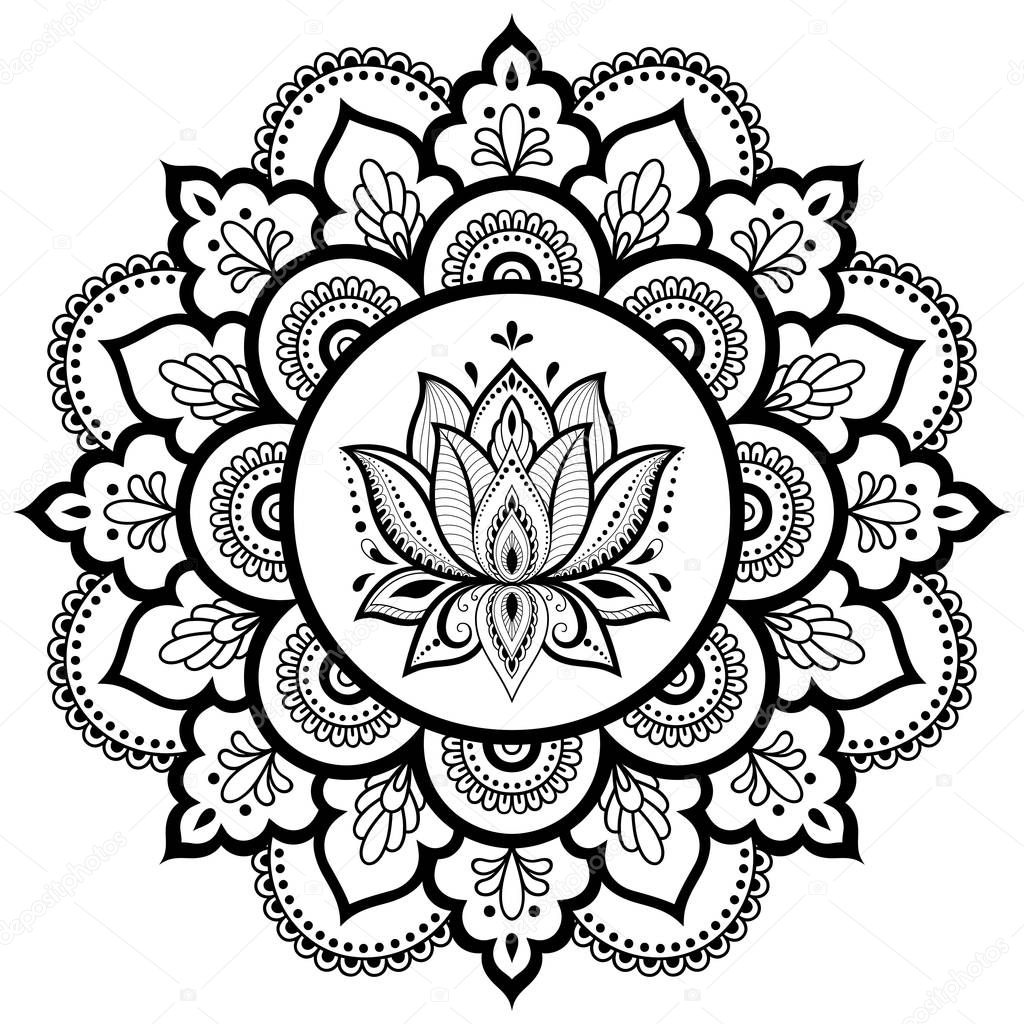 Circular pattern in the form of a mandala. Henna tatoo mandala. Mehndi style. Decorative pattern in oriental style. Coloring book page.