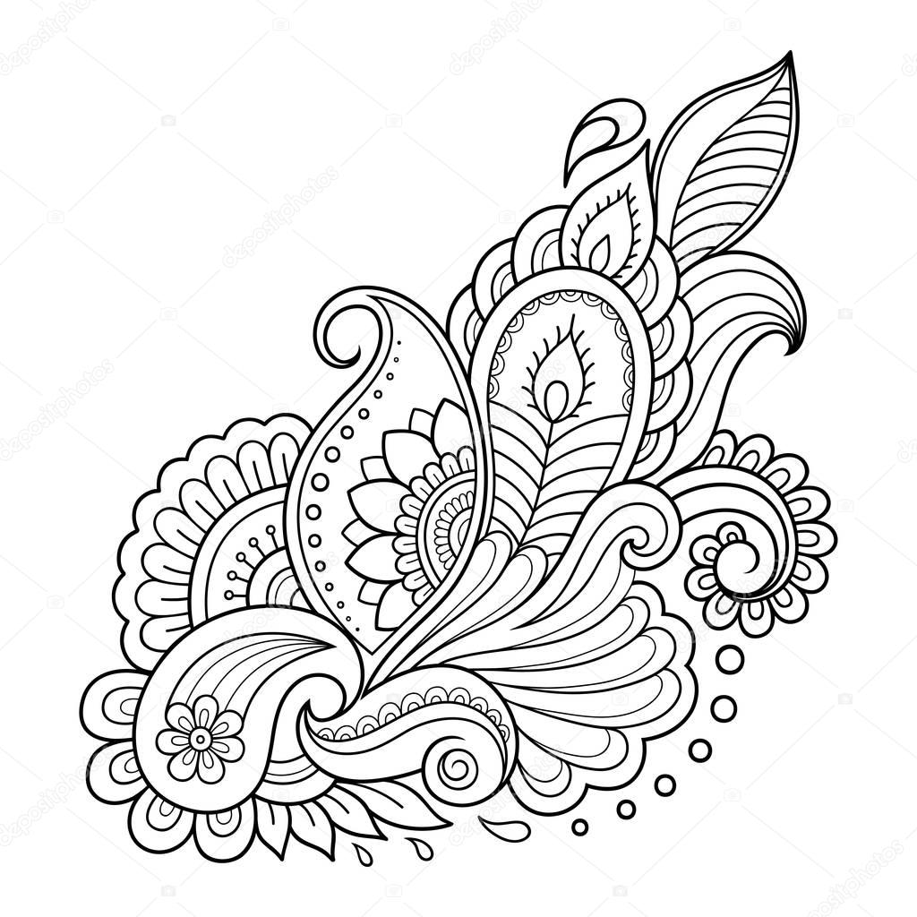 Henna tattoo flower template in Indian style. Ethnic floral paisley - Lotus. Mehndi style. Ornamental pattern in the oriental style.