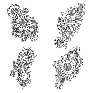 Hint tarzı kına dövme çiçek şablonu. Etnik çiçek paisley - Lotus. Mehndi tarzı. Oryantal tarzda dekoratif desen.