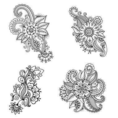 Hint tarzı kına dövme çiçek şablonu. Etnik çiçek paisley - Lotus. Mehndi tarzı. Oryantal tarzda dekoratif desen.