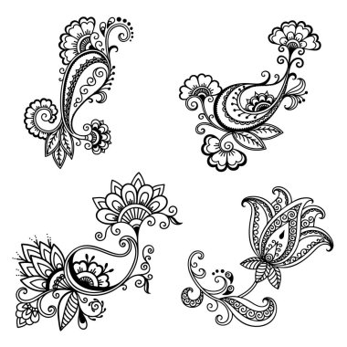 Hint tarzı kına dövme çiçek şablonu. Etnik çiçek paisley - Lotus. Mehndi tarzı. Oryantal tarzda dekoratif desen.