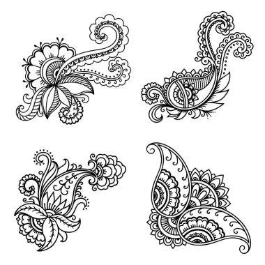 Hint tarzı kına dövme çiçek şablonu. Etnik çiçek paisley - Lotus. Mehndi tarzı. Oryantal tarzda dekoratif desen.