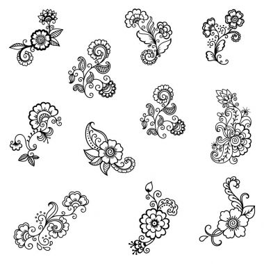 Hint tarzı kına dövme çiçek şablonu. Etnik çiçek paisley - Lotus. Mehndi tarzı. Oryantal tarzda dekoratif desen.