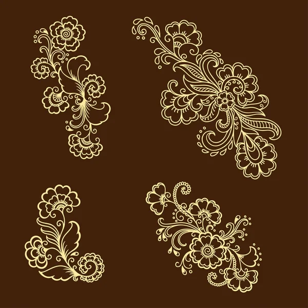 Plantilla Flores Tatuaje Henna Estilo Indio Paisaje Floral Étnico Loto — Vector de stock