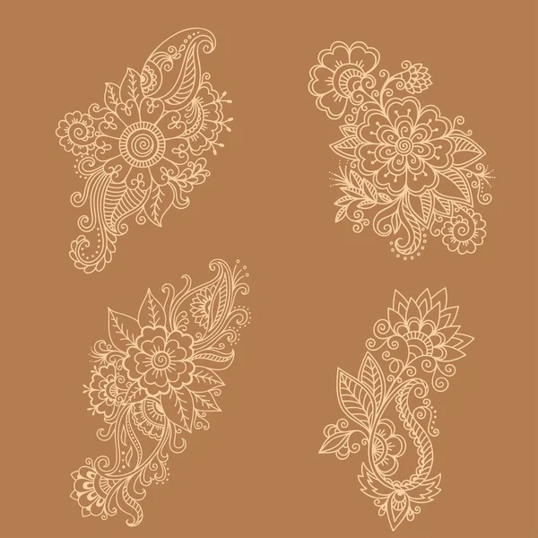 Plantilla Flores Tatuaje Henna Estilo Indio Paisaje Floral Étnico Loto — Vector de stock