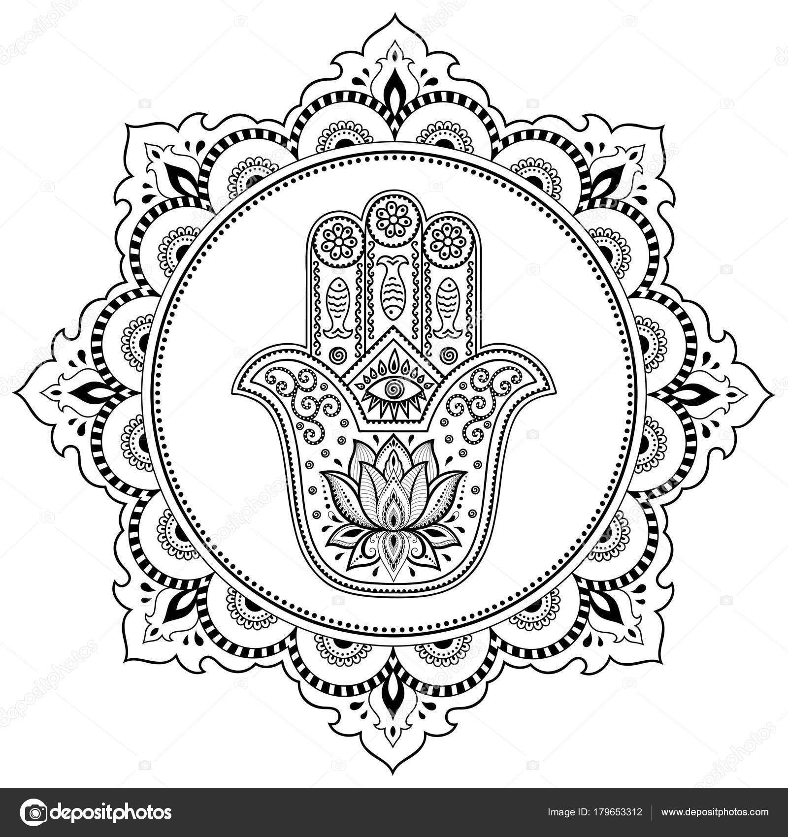 Download Hamsa Hand Drawn Symbol Mandala Mehndi Style Decorative ...