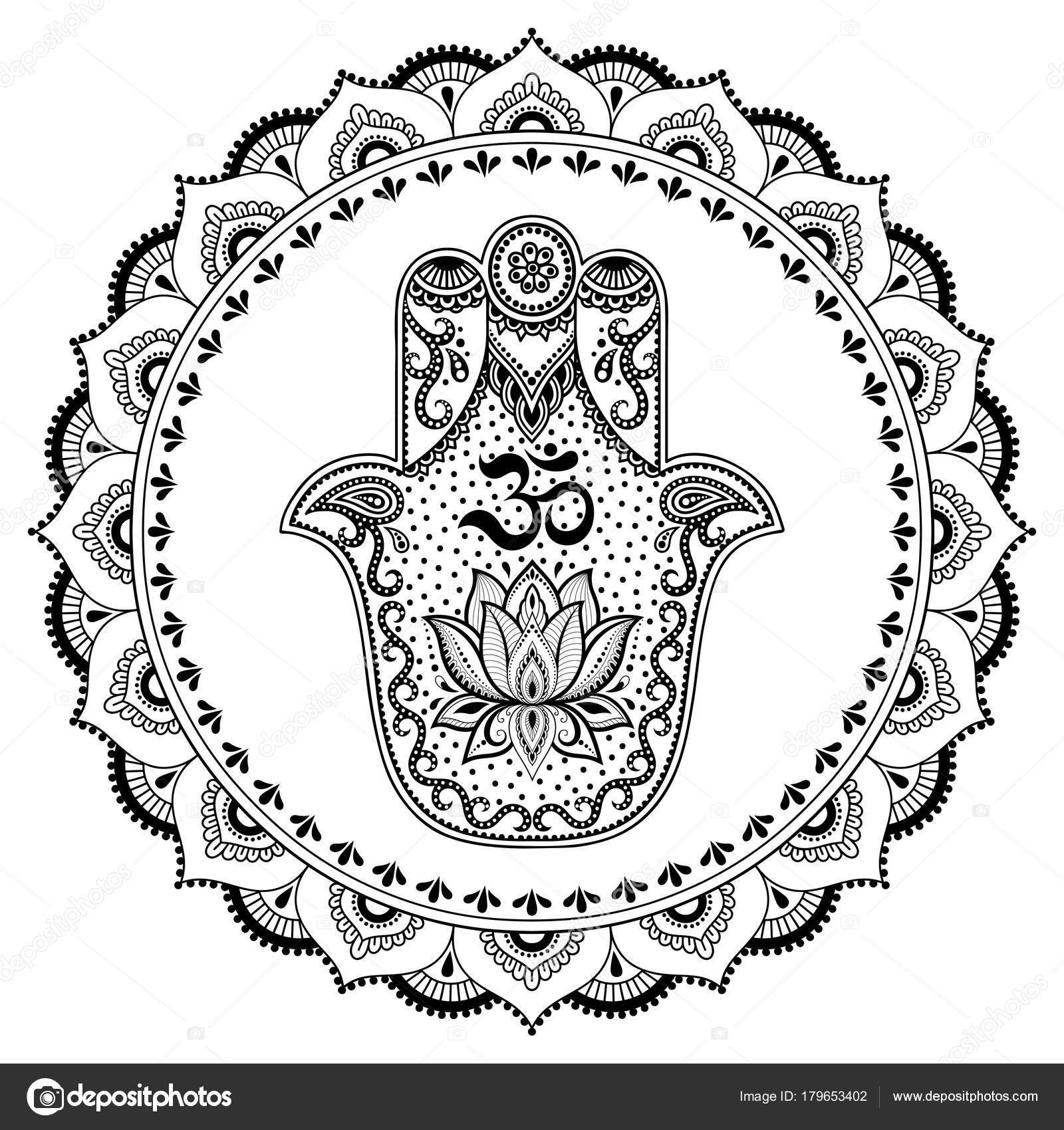 Download Hamsa Hand Drawn Symbol Mandala Mehndi Style Decorative Pattern Oriental — Stock Vector © rugame ...