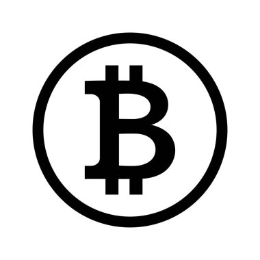 Kripto Döviz Alım Bitcoin beyaz bir arka plan üzerinde bir daire içinde siyah sembolü. Elektronik para iz.