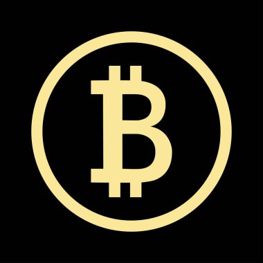 Kripto Döviz Alım Bitcoin siyah bir zemin üzerine bir daire içinde sarı sembolü. Elektronik para iz.