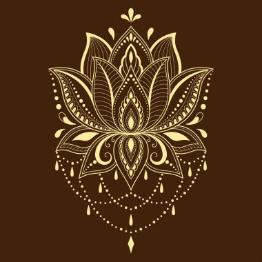 Hint tarzı kına dövme çiçek şablonu. Etnik çiçek paisley - Lotus. Mehndi tarzı. Oryantal tarzda dekoratif desen.