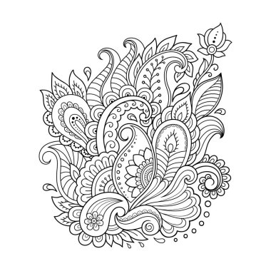 Hint tarzı kına dövme çiçek şablonu. Etnik çiçek paisley - Lotus. Mehndi tarzı. Oryantal tarzda dekoratif desen.