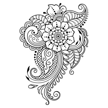 Hint tarzı kına dövme çiçek şablonu. Etnik çiçek paisley - Lotus. Mehndi tarzı. Oryantal tarzda dekoratif desen.