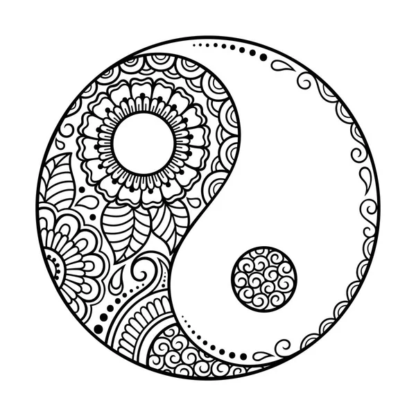 Schema Circolare Simbolo Decorativo Yin Yang Stile Mehndi Modello Decorativo — Vettoriale Stock