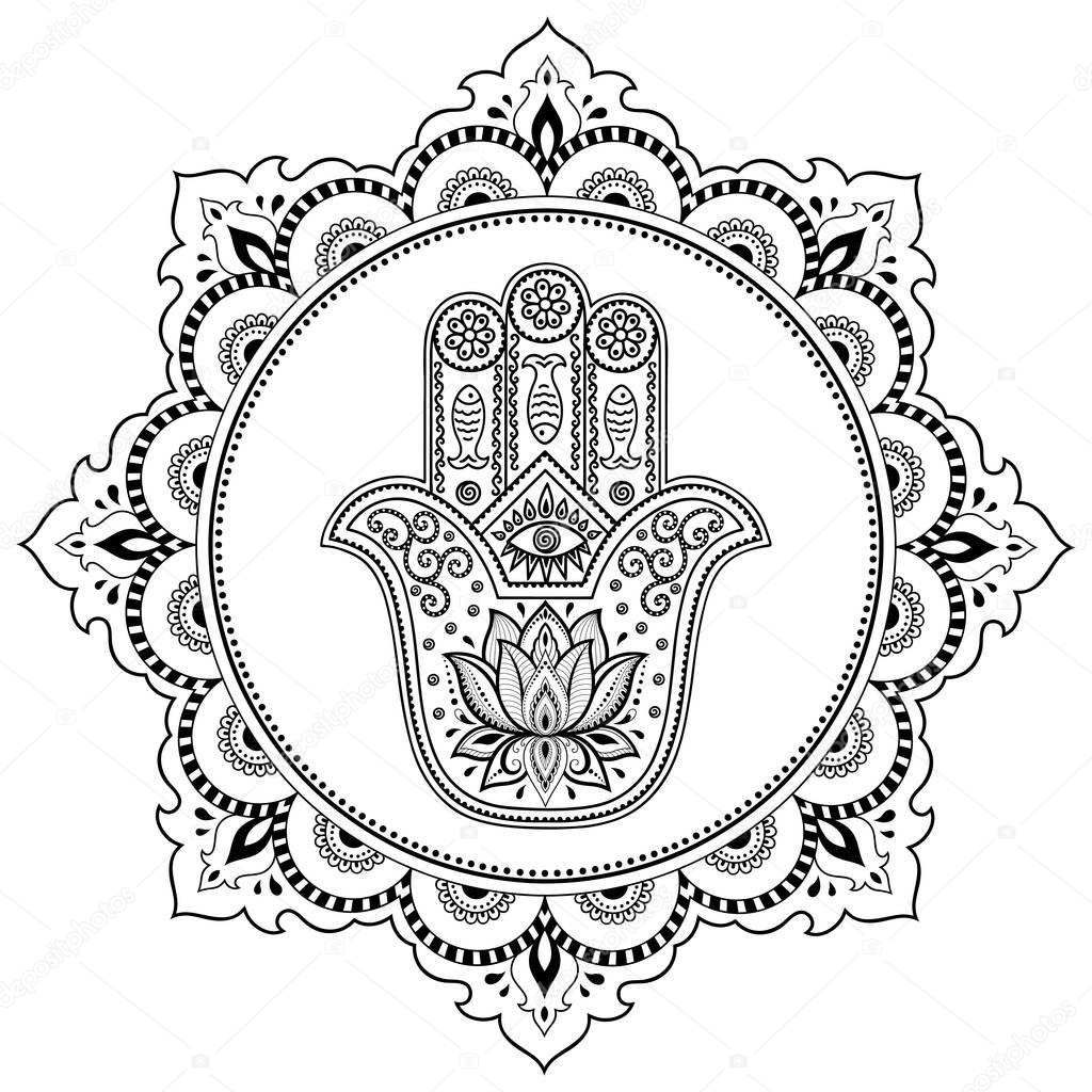 Download Hamsa Hand Drawn Symbol Mandala Mehndi Style Decorative ...