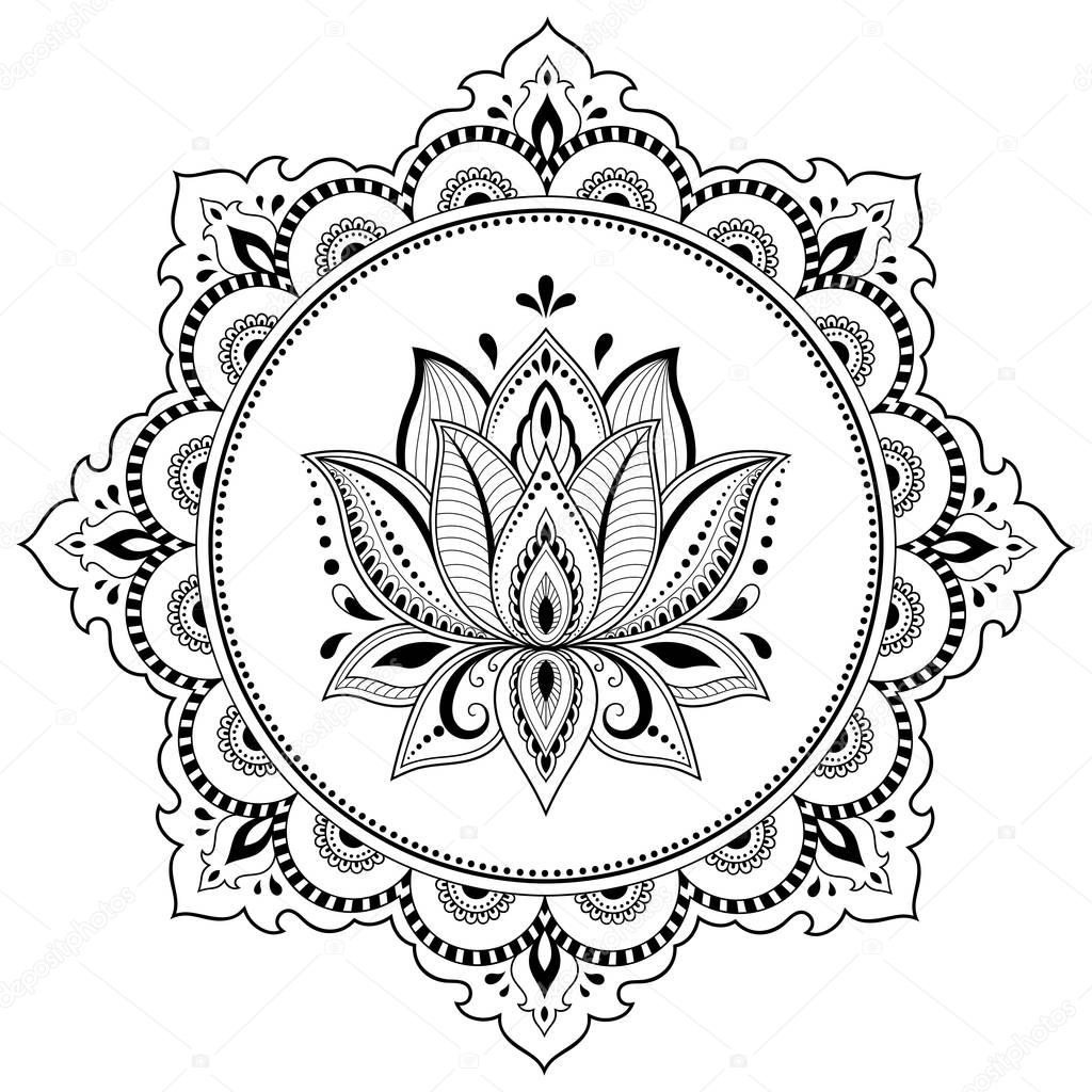 Circular pattern in the form of a mandala. Henna tatoo mandala. Mehndi style. Decorative pattern in oriental style. Coloring book page.