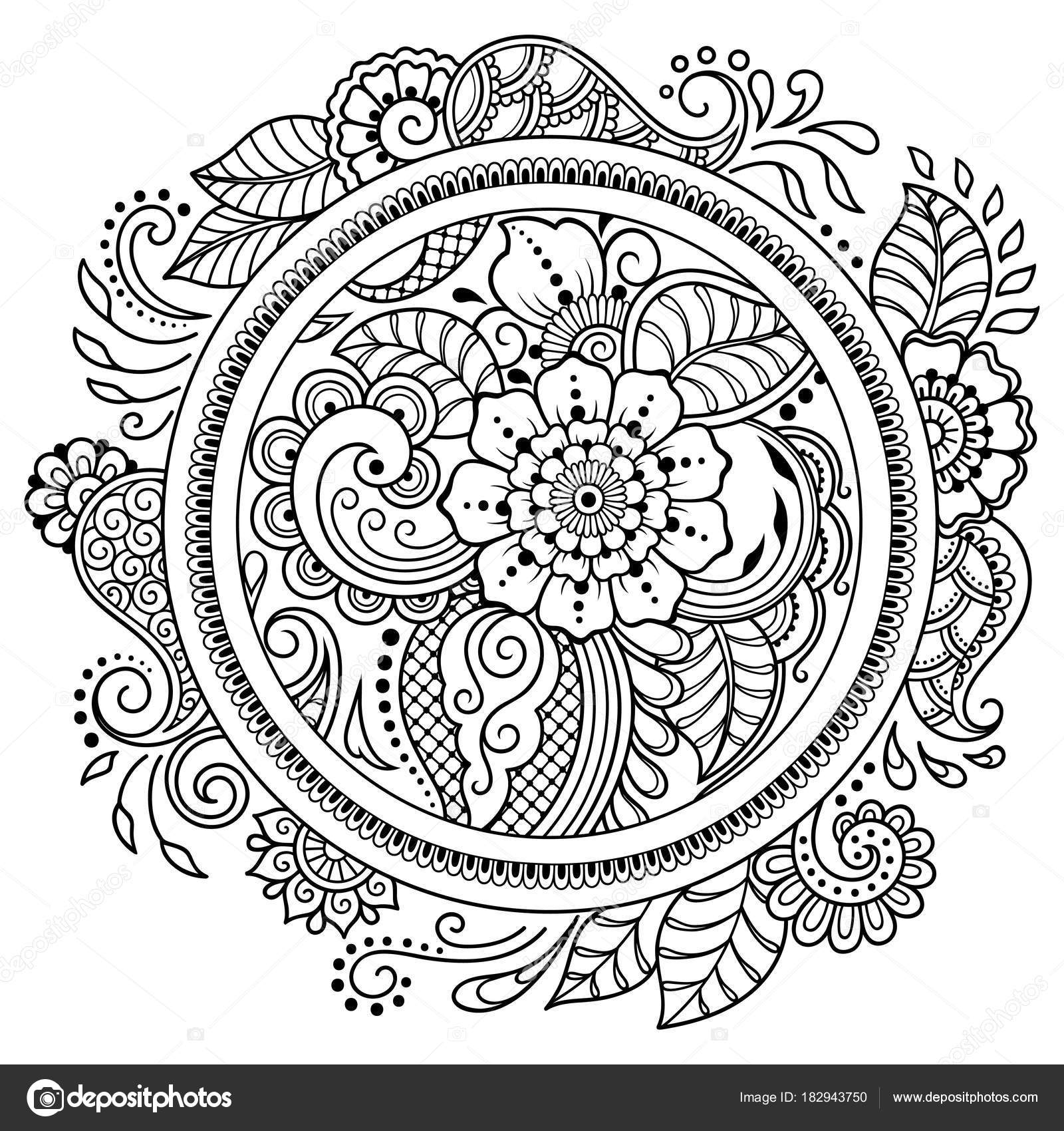Outline Floral Pattern Coloring Book Page Antistress Coloring