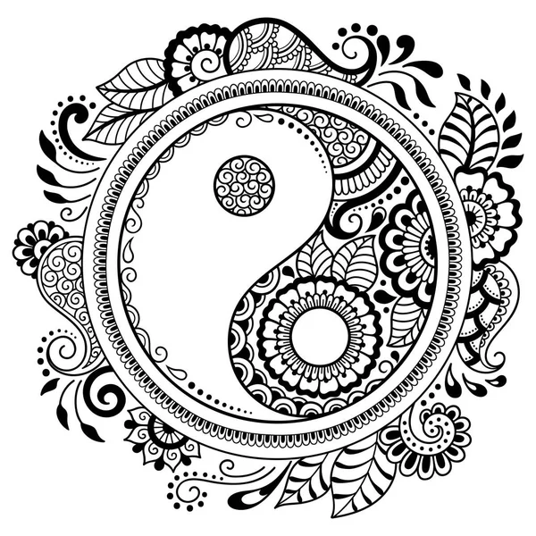 Циркулярный Рисунок Форме Мандала Декоративный Символ Инь Янь Стиль Мехнди — стоковый вектор