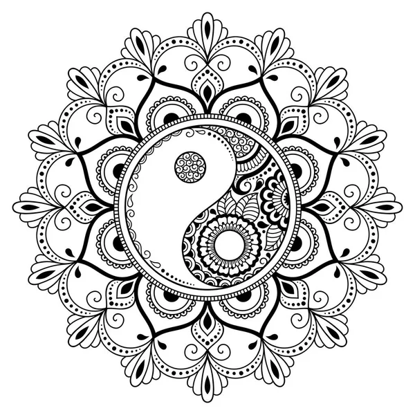 Patrón Circular Forma Mandala Símbolo Decorativo Yin Yang Estilo Mehndi — Vector de stock