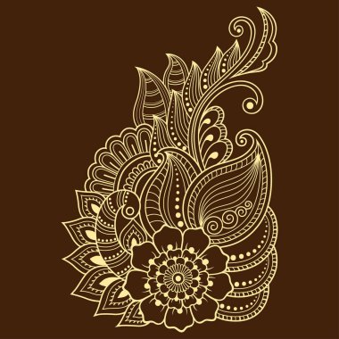 Hint tarzı kına dövme çiçek şablonu. Etnik çiçek paisley - Lotus. Mehndi tarzı. Oryantal tarzda dekoratif desen.