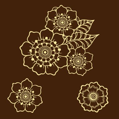 Hint tarzı kına dövme çiçek şablonu. Etnik çiçek paisley - Lotus. Mehndi tarzı. Oryantal tarzda dekoratif desen.