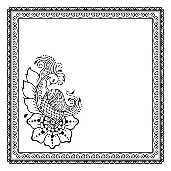 Шаблон Цветка Татуировки Узорчатая Рамка Стиль Мехнди Набор Декоративных Узоров — стоковый вектор