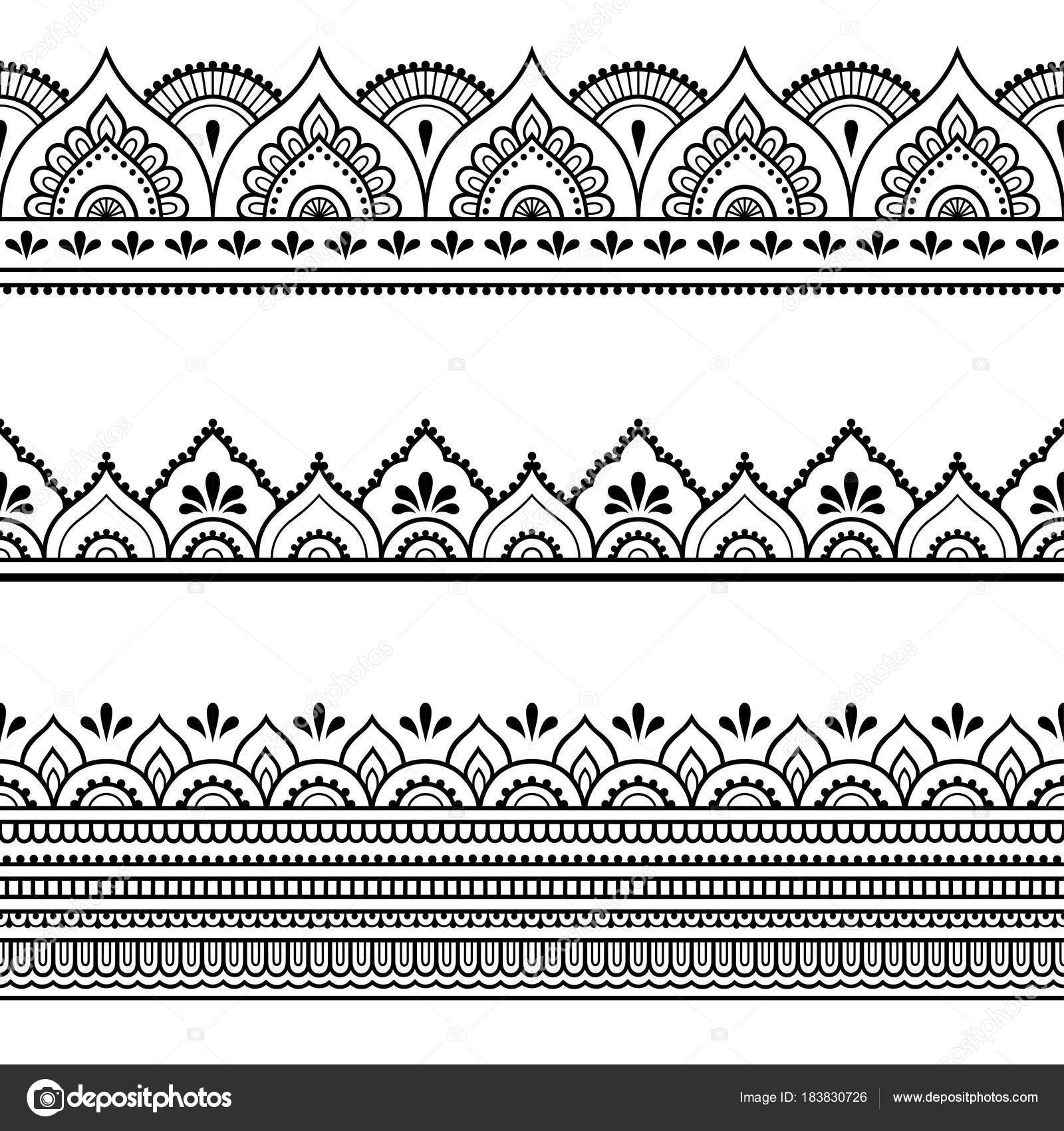 Set Seamless Borders Design Application Henna Mehndi Style ...