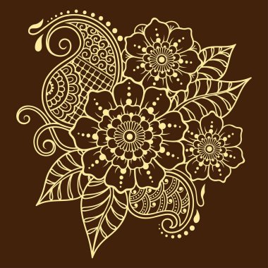 Hint tarzı kına dövme çiçek şablonu. Etnik çiçek paisley - Lotus. Mehndi tarzı. Oryantal tarzda dekoratif desen.