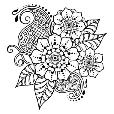 Hint tarzı kına dövme çiçek şablonu. Etnik çiçek paisley - Lotus. Mehndi tarzı. Oryantal tarzda dekoratif desen.