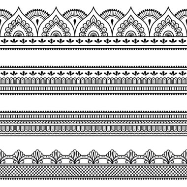 Tasarım ve kına uygulanması için sorunsuz kenarlık kümesi. Mehndi tarzı. Oryantal tarzda dekoratif desen.