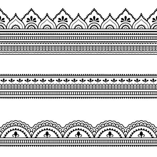 Набір Безшовних Кордонів Дизайну Застосування Хни Стиль Мехді Декоративний Візерунок — стоковий вектор