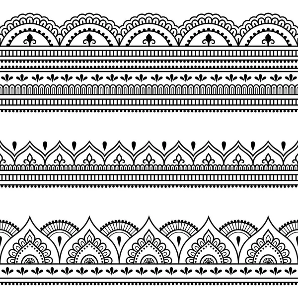 Conjunto Bordes Sin Costura Para Diseño Aplicación Henna Estilo Mehndi — Vector de stock