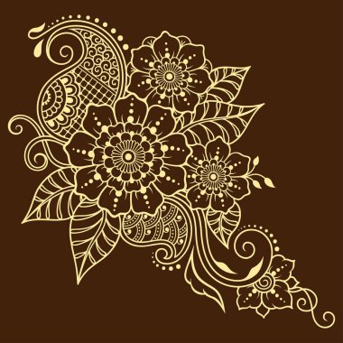 Hint tarzı kına dövme çiçek şablonu. Etnik çiçek paisley - Lotus. Mehndi tarzı. Oryantal tarzda dekoratif desen.