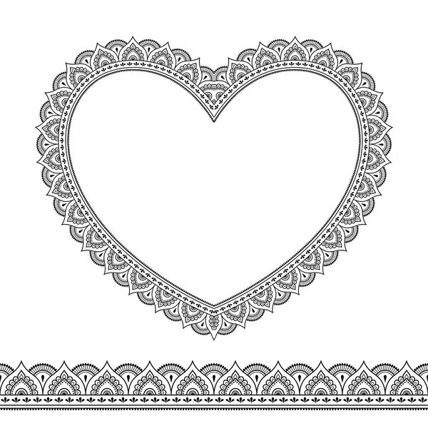 Set Seamless Borders Heart Design Application Henna Bracelet Tattoo Flower — Stock Vector