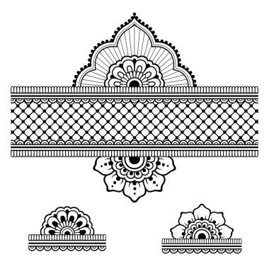Kına dövme çiçek şablon ve sınır. Mehndi tarzı. Oryantal tarzı süs desenleri.